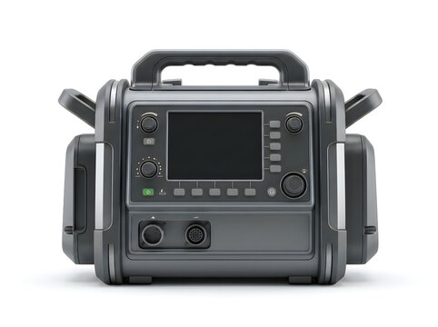 medical defibrillator and patient vital signs monitor clinical device isolated on transparent background