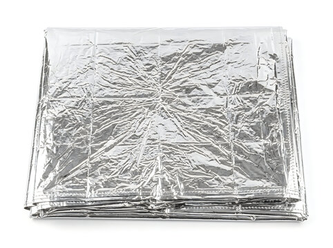 folded silver emergency space blanket foil thermal rescue blanket isolated on transparent background