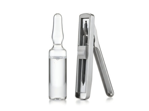 glass medical ampoules pharmaceutical injection vials isolated on transparent background