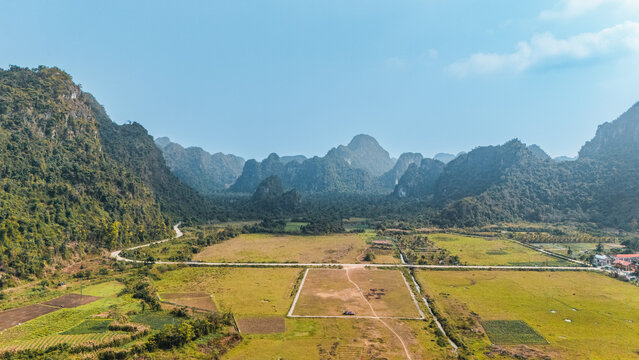 Rural valley and karst mountains in Viet Hai Village