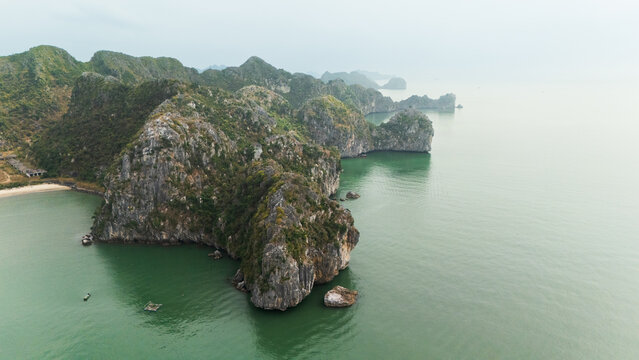 Aerial view of limestone karsts in Ha Long Bay, Vietnam