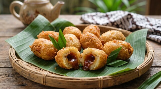 Traditional Sundanese Misro Cassava Cakes Filled with Palm Sugar
