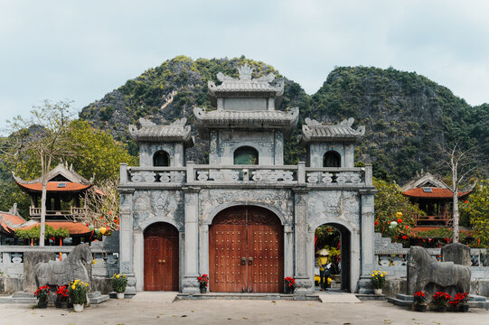 Front entrance of Bich Dong Pagoda in Ninh Binh, Vietnam
