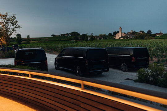 Luxury premium transfer vans Waiting for Guests at the evening