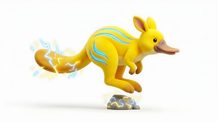 Fototapeta premium Yellow electric fantasy creature leaping over a rock