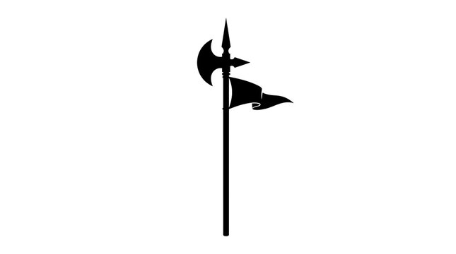Medieval halberd silhouette with a waving pennant flag