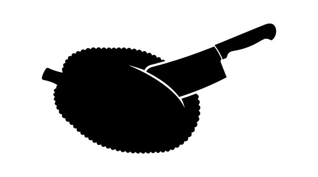 Cleaver knife cutting a spiky durian fruit silhouette