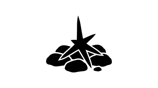 Minimalist black spark silhouette rising from a pile of stones