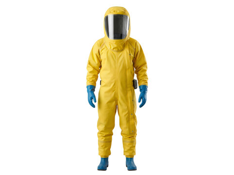 yellow hazmat suit biohazard chemical protection gear isolated on transparent background