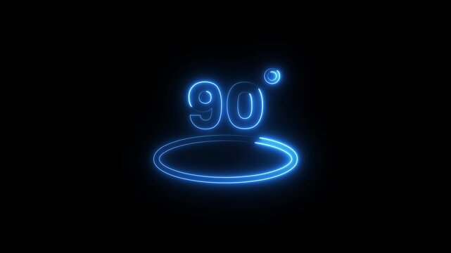 Neon 90 degree angle symbol glowing on dark background for geometric and math visuals.