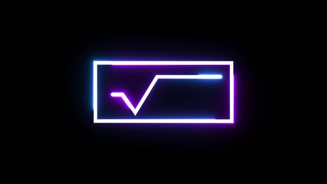 Square root math symbol neon light glowing on black background for digital education design.