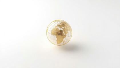 Golden globe earth map sphere luxury digital network white background with continent connection technology communication international business abstract background particle precious