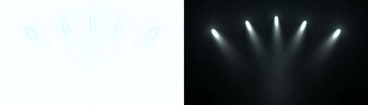 White glowing spotlight beam of lighting flare cinematic theater for stage background. Lens flare light effect.