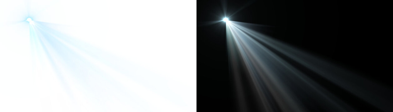 White glowing spotlight beam of lighting flare cinematic theater for stage background. Lens flare light effect.