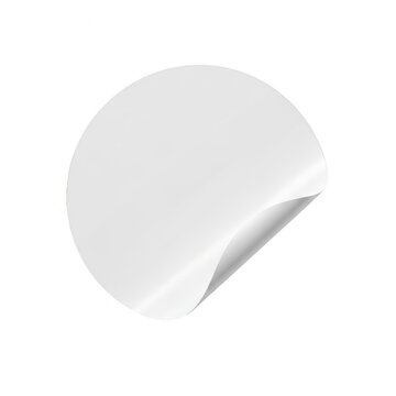 Blank white round sticker with curled corner isolated on white background