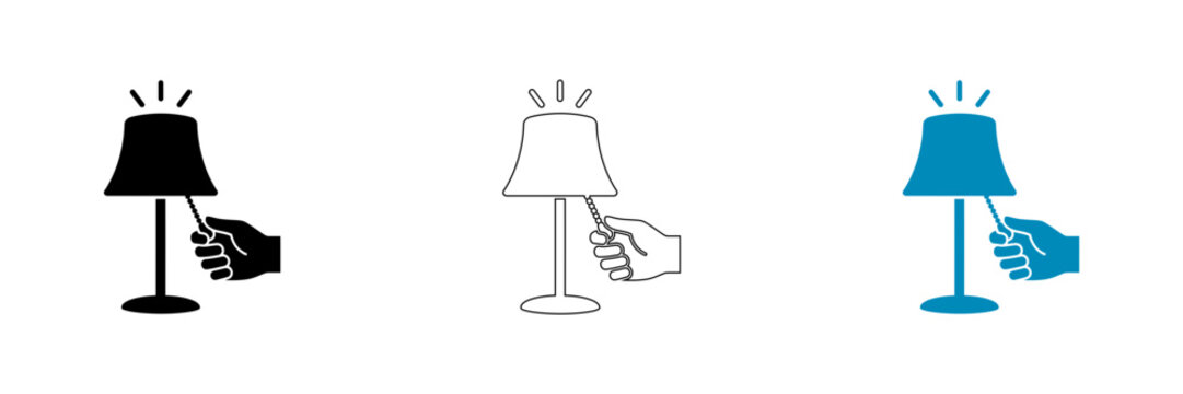 Hand adjusting modern lamp with different color options isolated on transparent background, Vector