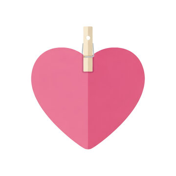 Pink paper heart held by a wooden clothespin