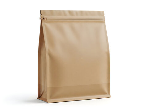 Standing beige paper mailing pouch with zipper