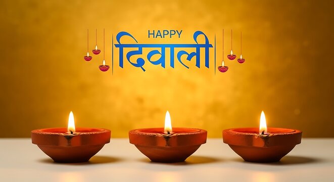 Happy diwali festival of lights celebration with traditional diyas