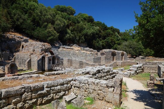Butrint archaeological site in Albania. Ancient Greek polis and Roman city ruins.