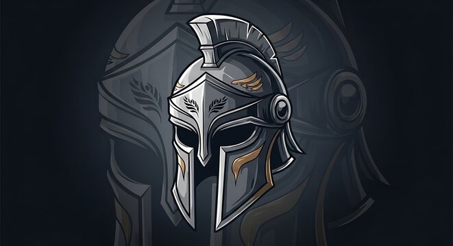 Dark futuristic warrior helmet with glowing visor design.