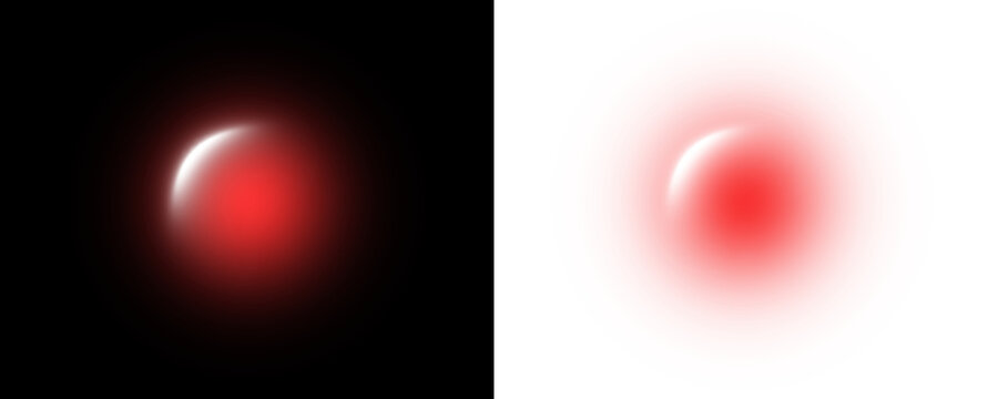 Red glowing orb optical lens flare with white crescent rim light reflection, Glowing Orb Circle Light Flare Lens, Glowing Sphere with White Rim Light Effect