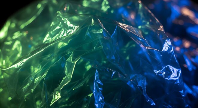 Transparent crumpled film with blue light.