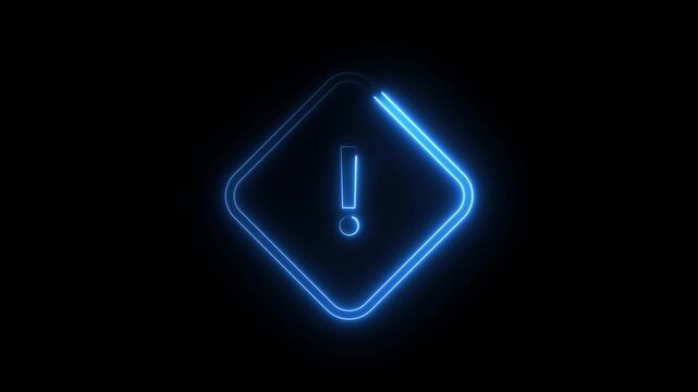 Neon blue warning sign with glowing light effect forming an exclamation mark icon on black.