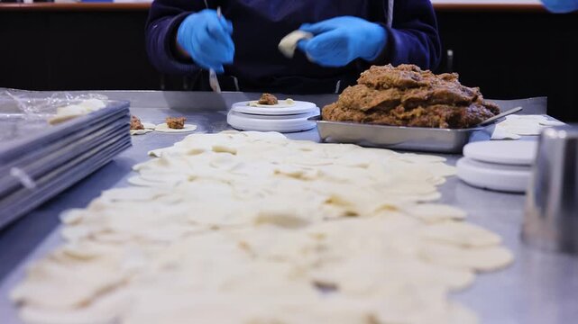 Bakery Working Process, Industrial Bread and Pastry Production in Modern Bakery Factory, Dough Mixing, Kneading, Baking and Packaging on Automated Production Line, Food Manufacturing Facility.