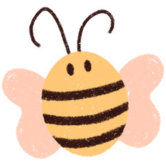 Cute cartoon bumblebee with smiling face and pink wings isolated on white background, Friendly hand-drawn bee illustration for children's designs and cheerful branding