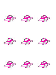 Set of 9 Cute Pink Saturn Planet with Ring on Transparent Background - Kawaii Space Element for Kids Party Birthday Design © William