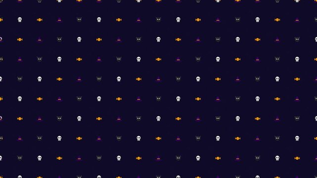 Halloween spooky icons pattern animation on dark background
