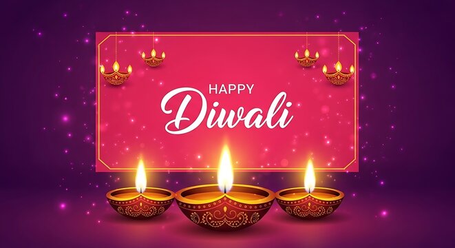 Happy diwali festival of lights celebration with traditional diya lamps