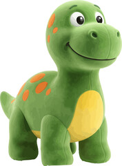 Friendly green toy dinosaur character with orange spots and cheerful expression. © Benjir Binti