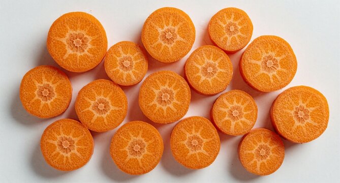 Sliced Carrot Rounds on White Background, Fresh Organic Vegetable Slices