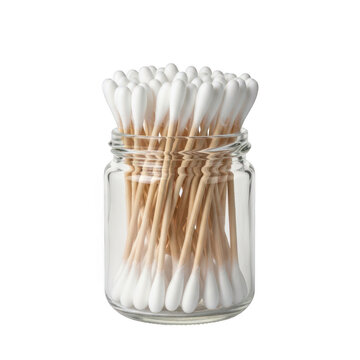 Cotton swabs in a glass jar for personal hygiene