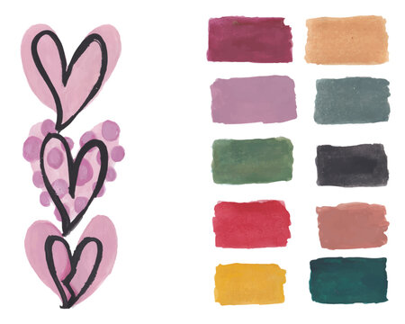 Hearts and Color Palette Elements Set