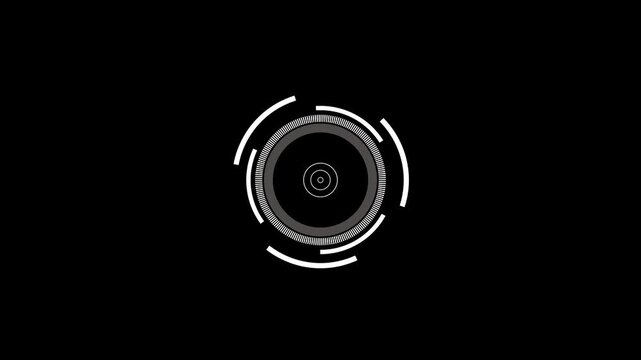 Futuristic sci-fi hud circle target rotating animation on black background seamless loop of a head-up display circular on a screen rotation technology motion interface cyber