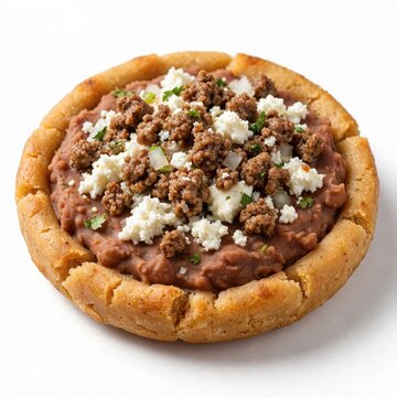 Traditional Mexican Sopes with Refried Beans, Ground Meat and Queso Fresco