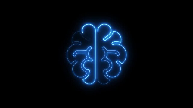 Vibrant blue neon brain outline concept representing intelligence creativity and digital thinking for technology