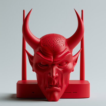 A wifi modem shaped like a devil's head