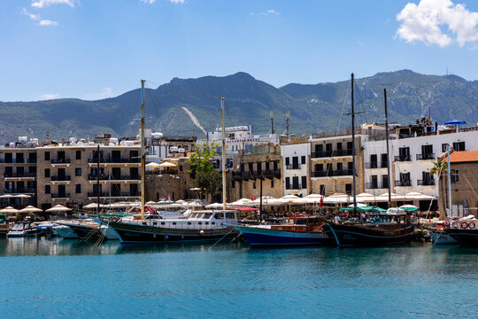 Kyrenia, Northern Cyprus - May 18, 2026: Girne (Kyrenia) City in Turkish Republic of Northern Cyprus. View of Kyrenia Castle and Kyrenia Harbor.