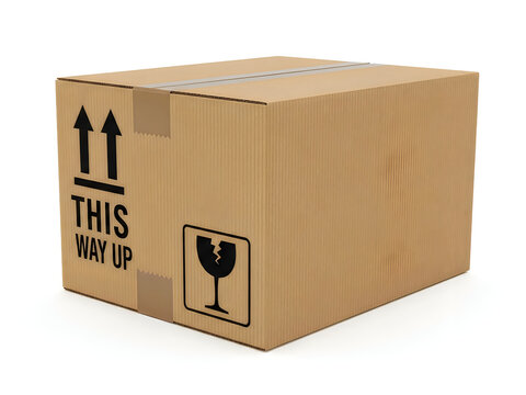 Cardboard box with wine glass and up arrow