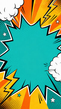 Comic Book Pop Art Background with Halftone Burst and Speech Bubble