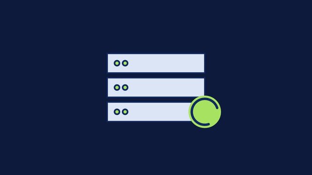 Server icon with refresh symbol, database synchronization concept,  animation.