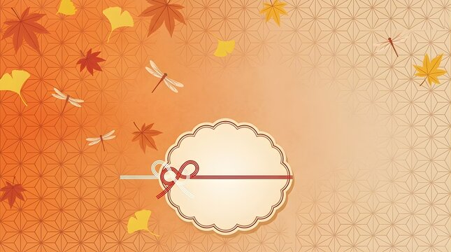 Japanese autumn background with maple leaves and traditional mizuhiki ribbon