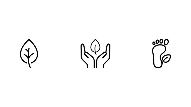 Minimalist eco friendly symbols with three minimalist line art icons on transparent background
