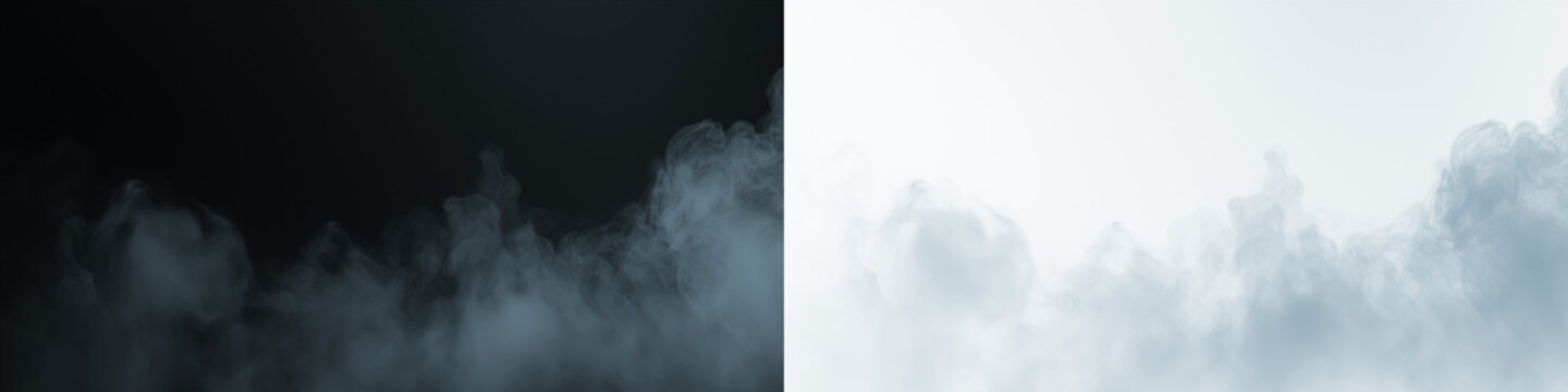 Abstract blue smoke or fog clouds on black and transparent background