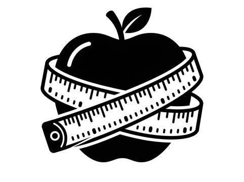 Apple with measuring tape weight loss vector icon