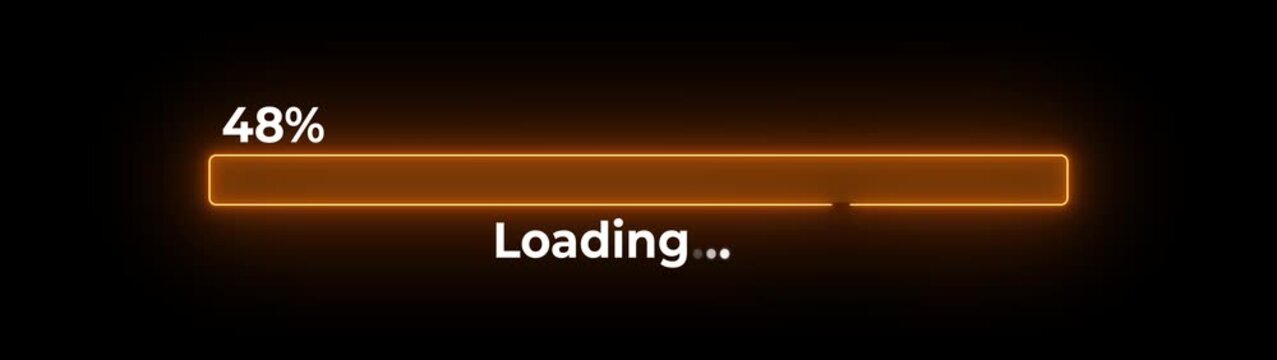 Glowing neon 100% loading bar icon diagrams Info graphics animation. Neon loading icon background video.